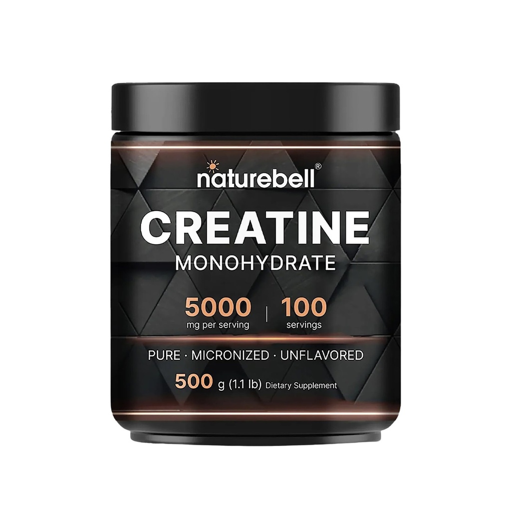 NatureBell Creatina pulbere monohidrat - 500g - pulbere micronizata - Livrează 5.000mg Creatină per servire - Pre-workout sau post-workout de sprijin* - Vegan & Keto Friendly - Unflavored