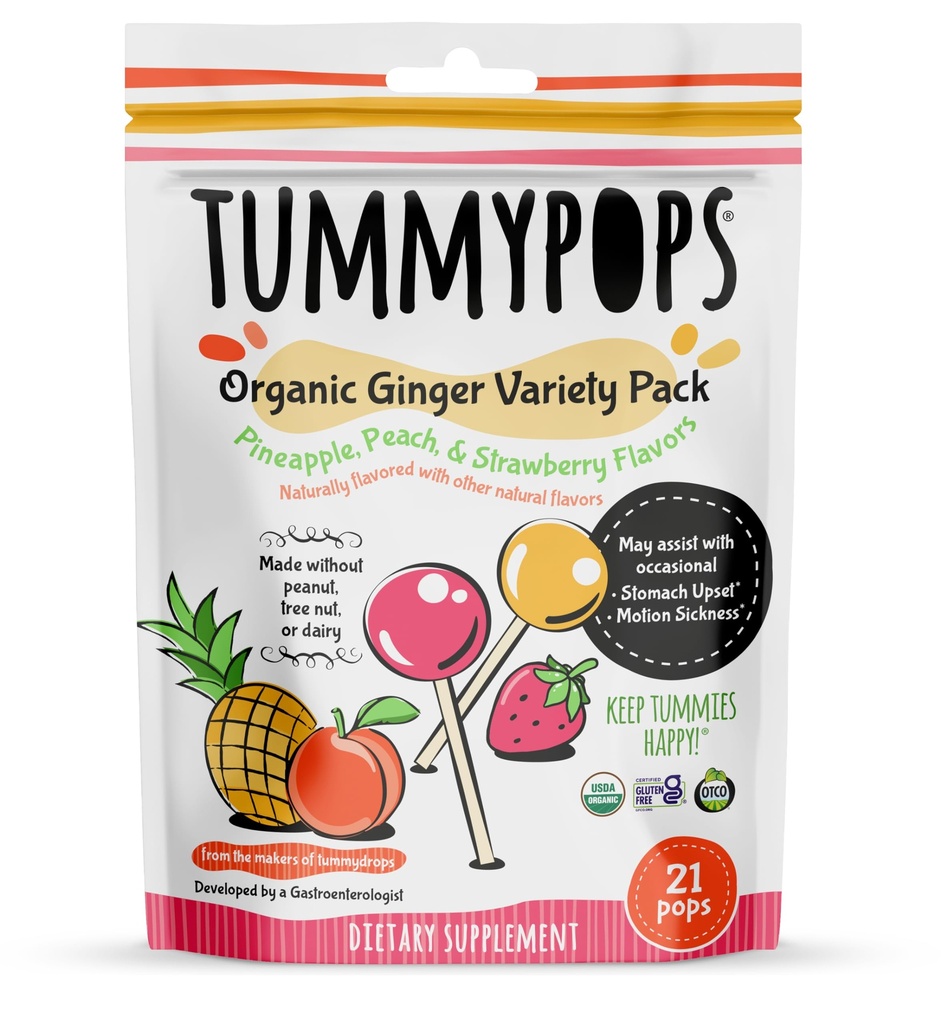 USDA Organic Tummypops Pack de varietate de ghimbir (Pineapple, Peach, & Strawberry)