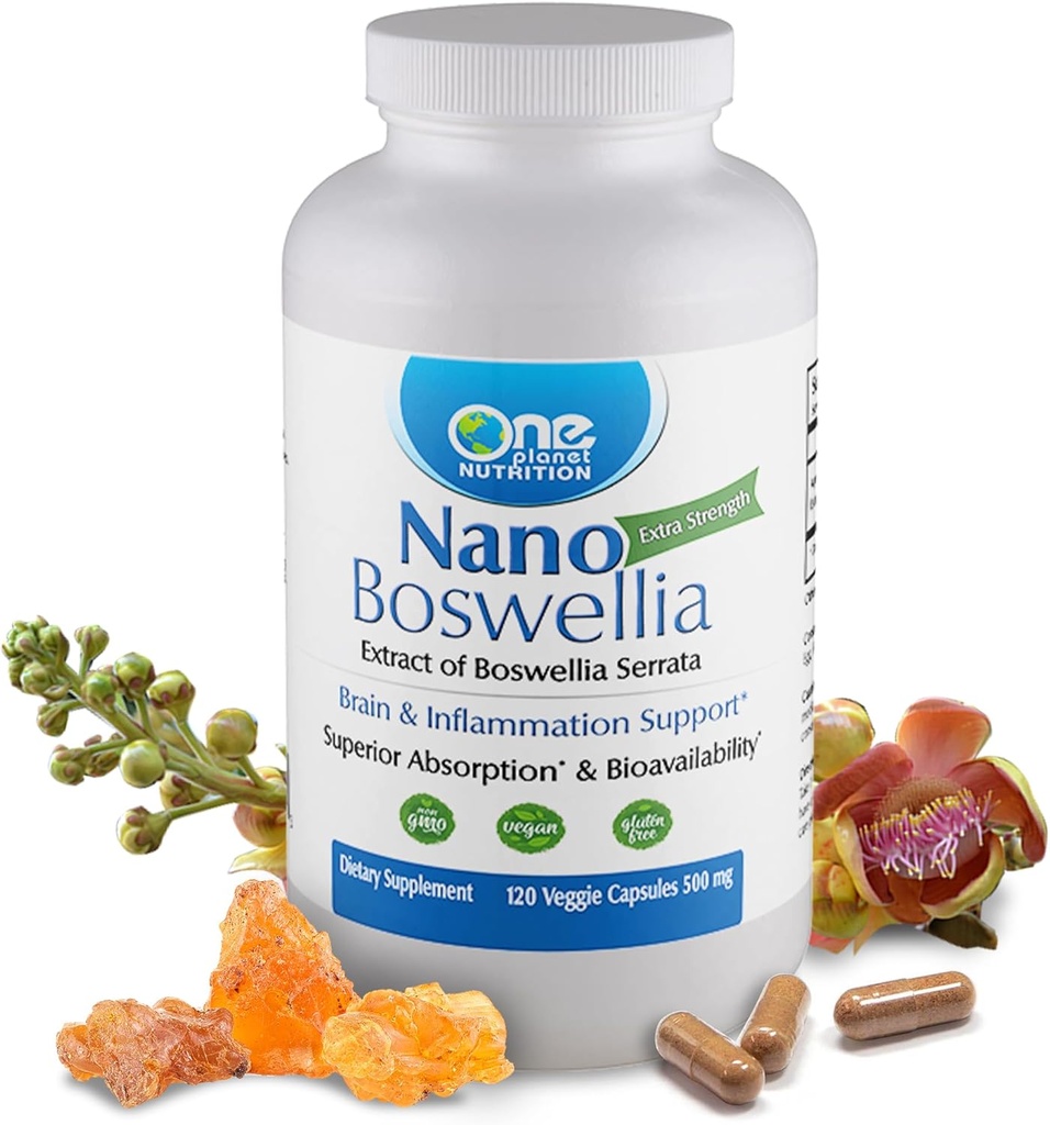 O planetă de nutriţie Nano Boswellia capsule de 500 mg Veggie (120 Servings), Boswellia serrata Resin, sprijină funcţia cognitivă pentru sănătatea creierului, non-GMO, Vegan, Gluten-Free