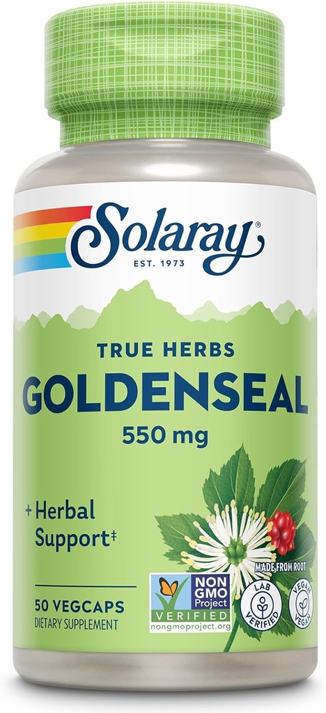 SOLARAY Goldenseal Root 550mg - Capsule de sigiliu de aur - Suplimente vegetale pentru suport de wellness - non-GMO, Vegan, Gluten gratuit, Lab verificat, 60 de zile bani înapoi garanție, 50 Serviri, 50 VegCaps