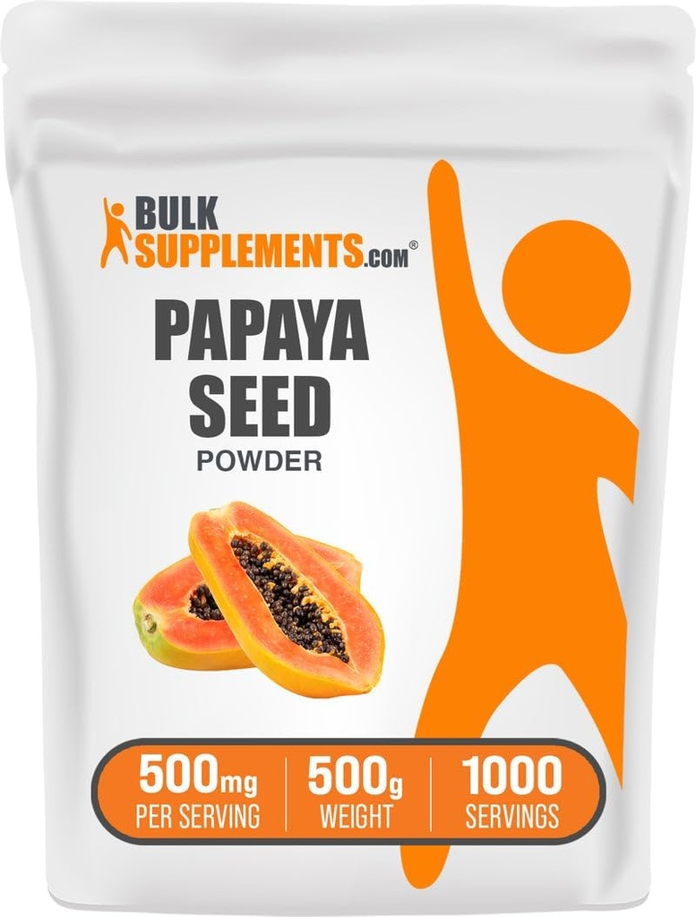 BulkSupplements.com Papaya Seed Powder - Carica Papaya Seed, Supliment nutritional, for Digestive & Gut Support - Gluten Free, 500mg per Serving, 500g (1.1 lbs) (Pachet de 1)