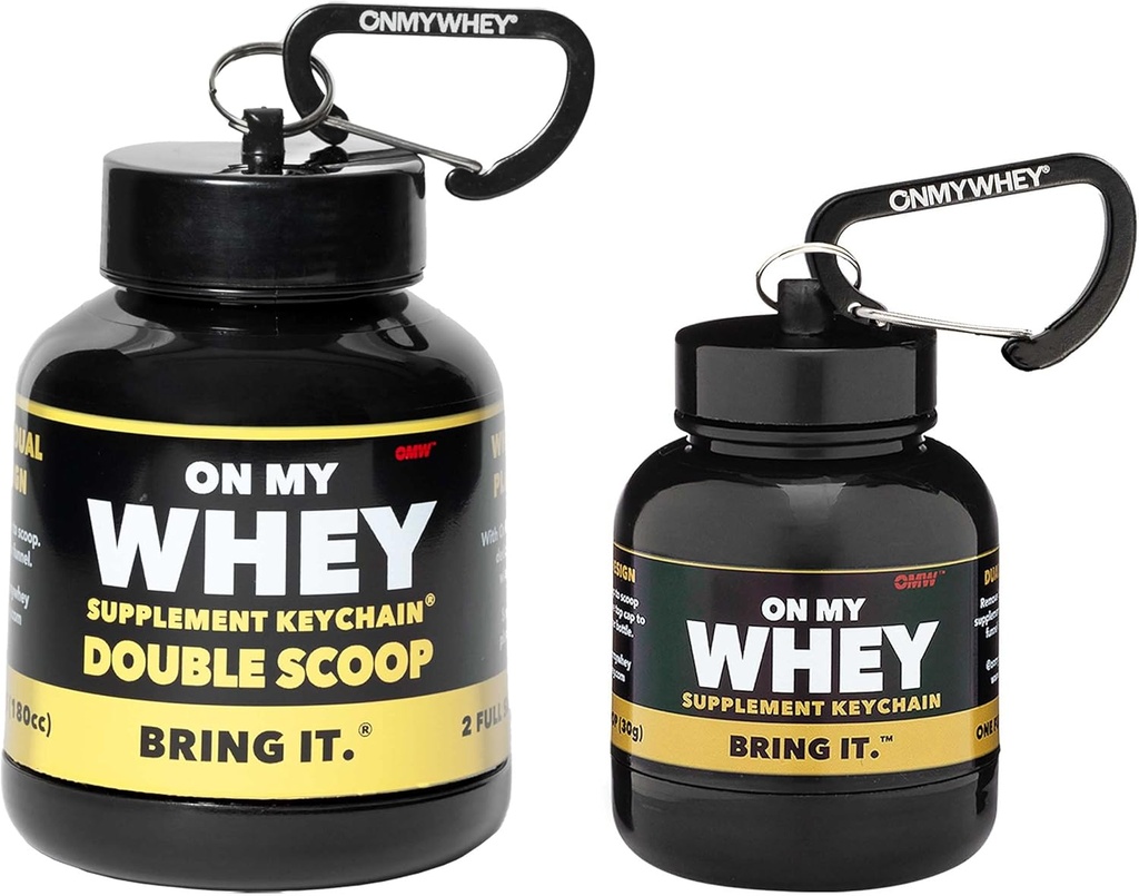 ONMYWHEY Pudră de proteine Container pentru a merge - Sticla de apă de călătorie Funnel pentru amestecuri, Portable Pre Workout Supliment Containere & Dispenser Funnels, Mini Preworkout Suplimente Holder Keychain Sticle
