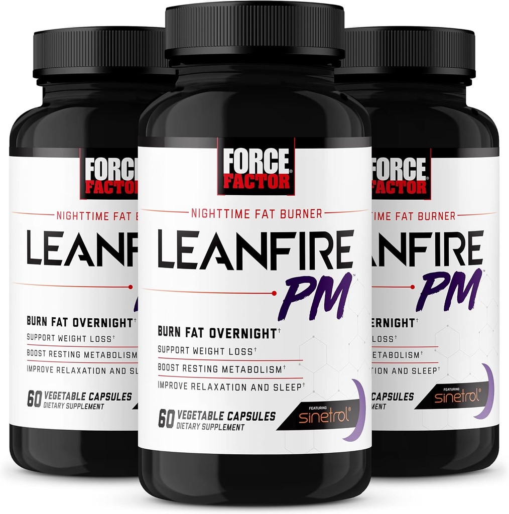 Force Factor LeanFire PM, Pastile de pierdere in greutate pentru femei și bărbați, Fat Burner și Peste noapte pierdere in greutate pastile pentru a arde grăsime, Boost Metabolism, și îmbunătățirea somnului pentru rezultate incredibile, 60 Conte (Pachet de 3)