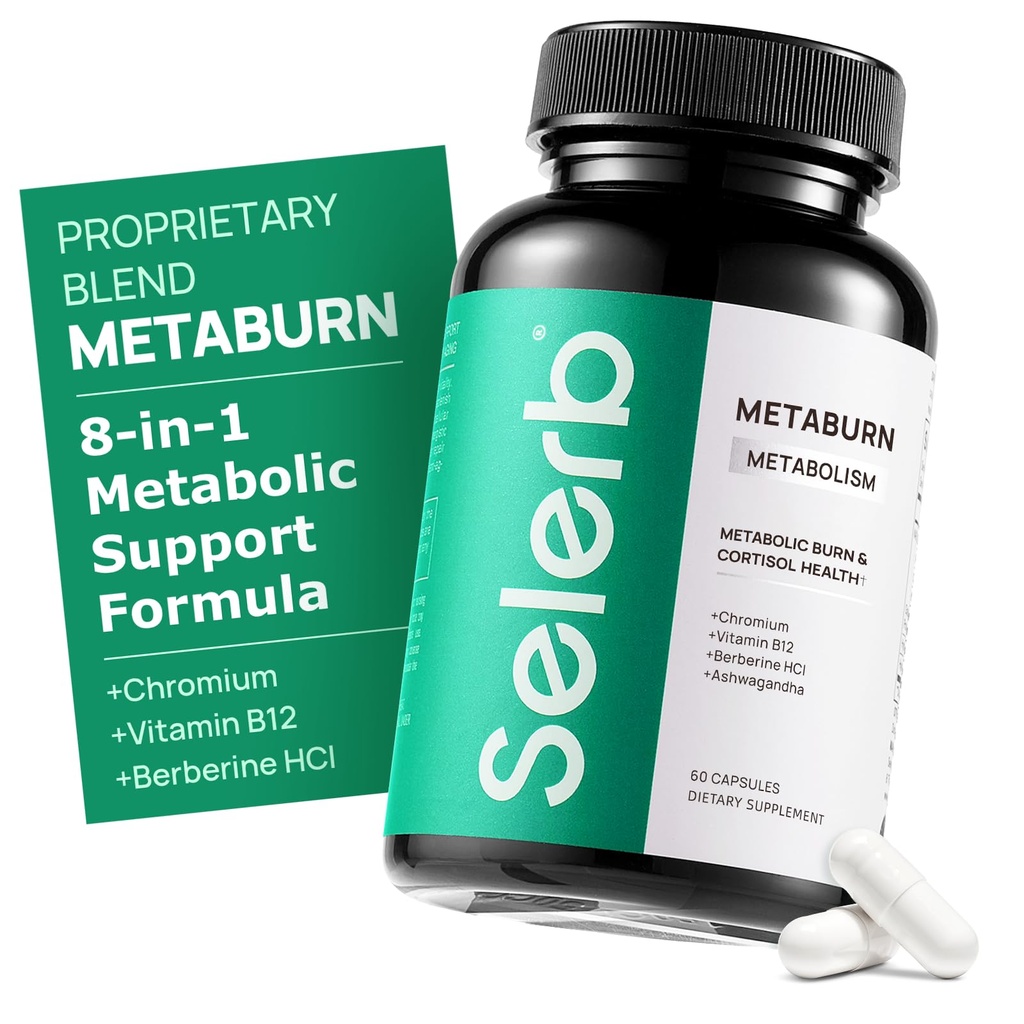Selerb Metaburn pierdere in greutate pastile pentru femei si barbati - Apetit Suppressant & Fat Burner, suport metabolic pierdere in greutate Supliment cu Berberine, Crom, Ceai verde & B12-60 Capsule