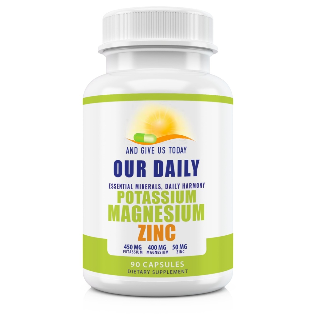 Magneziu Suplimente de potasiu W Zinc - 90 Capsule 400MG Magneziu,450MG Potasiu,50MG Zinc pentru sanatate vasculara 