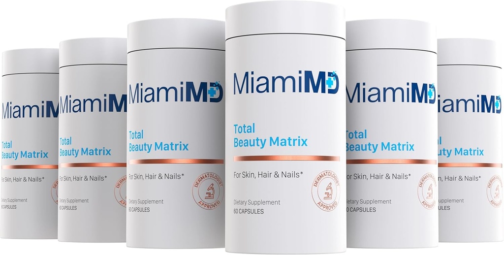 MiamiMD Total Frumuseţe Matrix Colagen Suplimente pentru femei - Colagen Capsule cu vitamina C pentru păr, piele şi unghii - Cruzime gratuit - (60 capsule) - 6 ambalaj