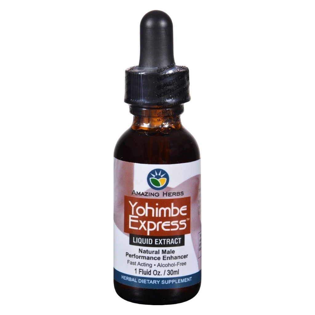 Uimitor Herbs Yogimbe Express - Îmbunătățitor de performanță, 100% pur Yohimbe Bark Alcool lichid Extract gratuit, Supliment alimentar Herbal - 1 Fl Oz (Pachet de 1)