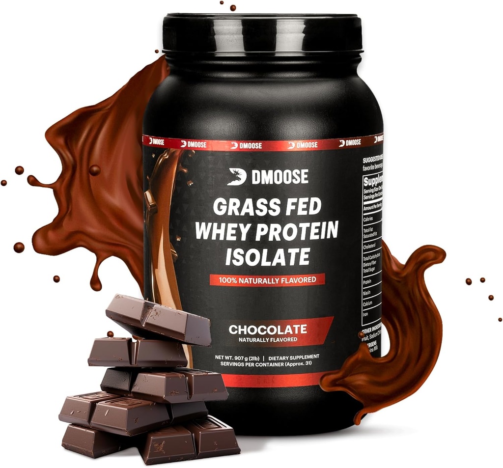 DMoose Grass Pudră de proteine Fed Whey - pentru creștere musculară și recuperare, îndulcit natural și arostat, bogat în aminoacizi, performanță de absorbție rapidă Formula (2 Lbs, ciocolată)