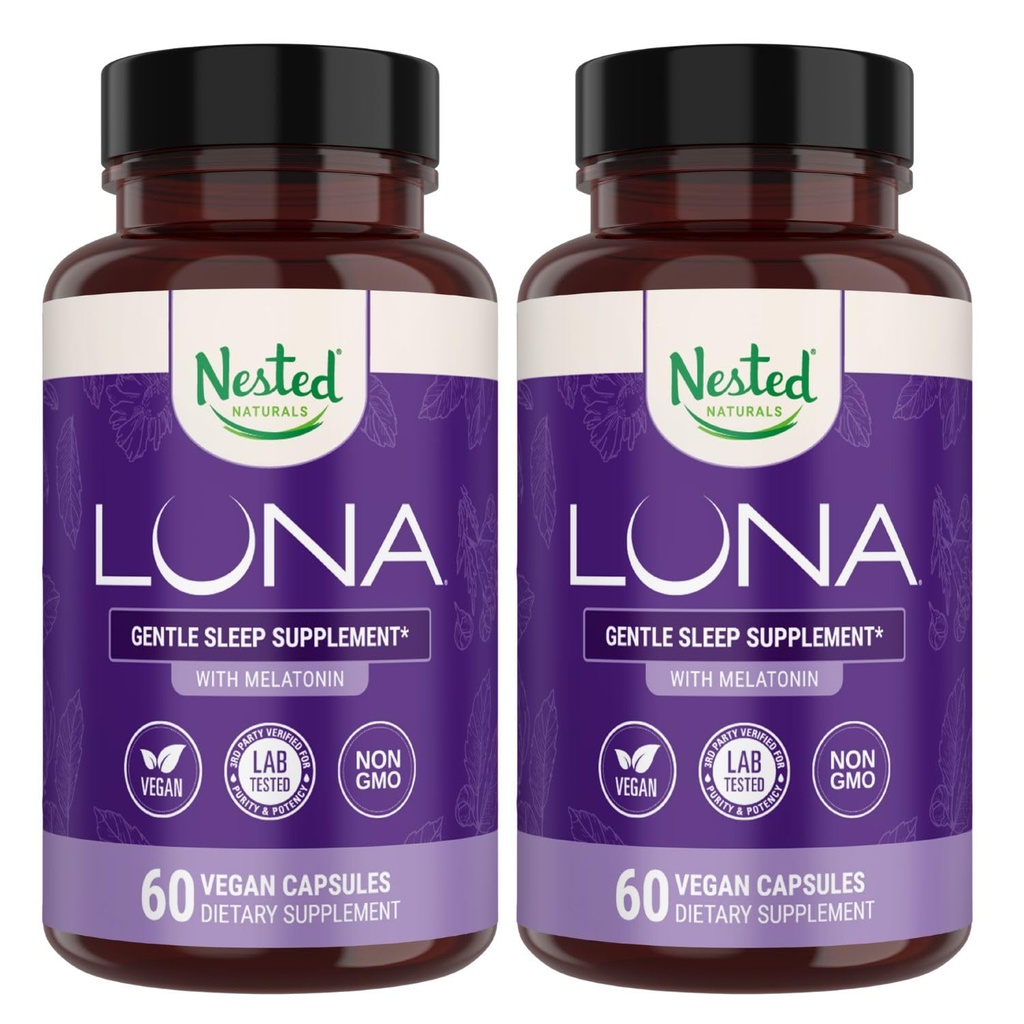 Naturals Nested Luna Sleep Aid - non-Habit Formarea pastilelor naturale de dormit pentru adulții cu ingrediente naturale - Root Valerian, Melatonina, Mușețel, Lemon Balm și mai mult - 120 capsule Vegan