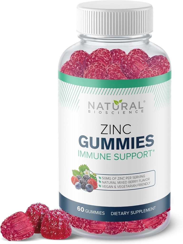 Gume de zinc 50mg - suport imunitar de mare potenta, Skin Health, Antioxidant, Daily Imunity Supplement for Adulti, Vegan, Gluten-Free, Non-GMO, Chewable Zinc Citrate Gummies, 60 Gummies