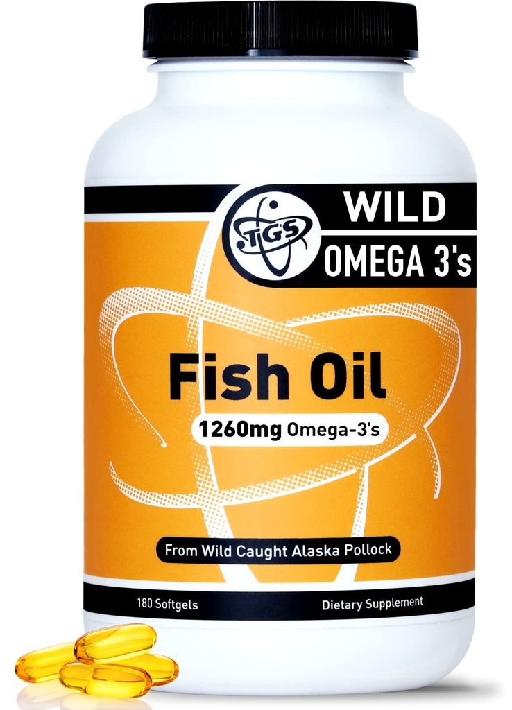 TGS Triple Putere Omega 3 Suplimentul ulei de pește - 1260 mg EPA DHA pentru bărbați și femei - Burpless, Omega 3 Acidi grasi din Alaska sălbatică Pollock în formă de trigliceride - 180 capsule, 90 Serviri