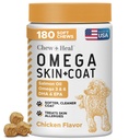 Ulei de somon pentru câini - 180 Omega Treats Soft Chew pentru piele și haină - Ulei de pește amestec de acizi grași esențiali, Omega 3 și 6, vitamine, antioxidanți și minerale - Made in USA