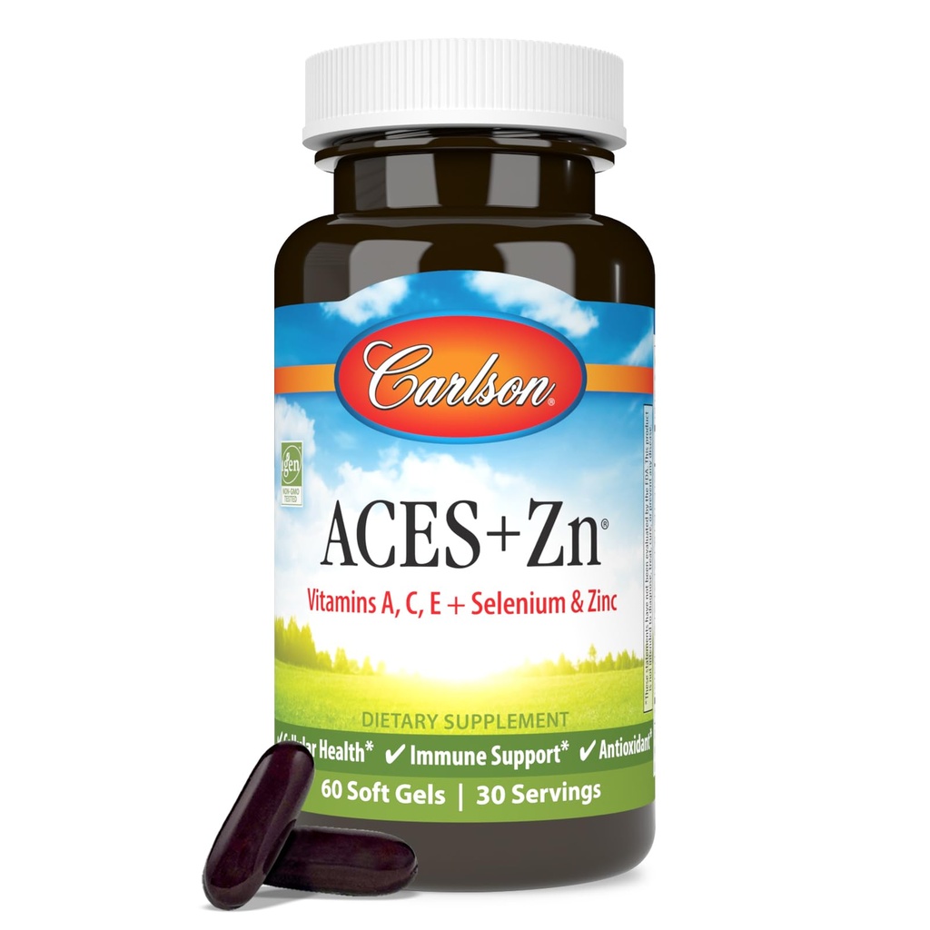 Carlson - ACES + Zn, Vitamine A, C, E + Seleniu & Zinc, Cellular Health & Immune Support, Antioxidant, 60 Softgels