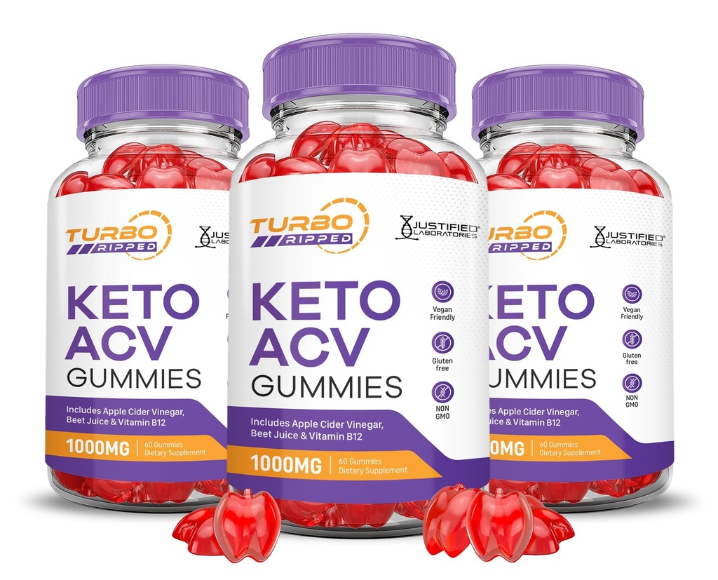 (3 Pack) Turbo Ripped Keto ACV Gummies Advanced Formula 1000MG Turbo Ripped Keto Gummies Apple Cidru Oţet Formulat cu rodie Beet Juice Powder B12 Vegan Non OMG 180 Gummys