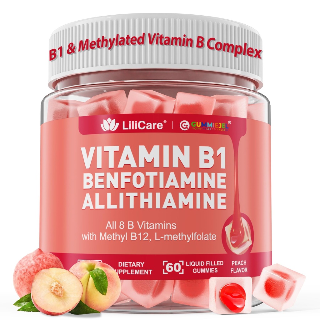 Vitamina B1 și vitaminele metilate B - toate vitaminele B, benfotiamină, tiamină și inositol, multivitaminele metilate B1 B2 B6, L-metilfolat, metil B12 pentru energia cognitivă nervoasă, 60 Cts