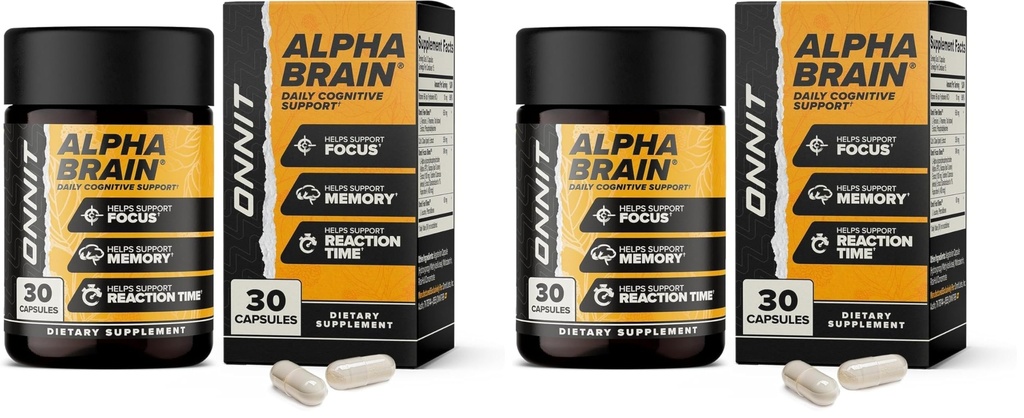 ONIT Alpha Brain Nootropic Creier Supliment pentru bărbaţi şi femei, IGEN non-GMO testat, Memorie, Claritate mentala, Suport cognitiv şi Focus Capsule cu L-Theanină şi vitamina B6, 30 Conte (Pachet de 2)