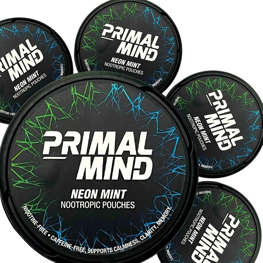 Primal Mint Neon Mint - Stimulant-Free Calm Focus Pouchs 