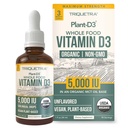 Plant-D3 Vitamină organică D3 5000 UI - Vegan, Putere maximă D3 picături lichide sublinguale - 200% Absorbție superioară - 100% Forma de colecalciferol pe bază de plante - Dozajul reglabil pentru toate vârstele (1 oz lichid)