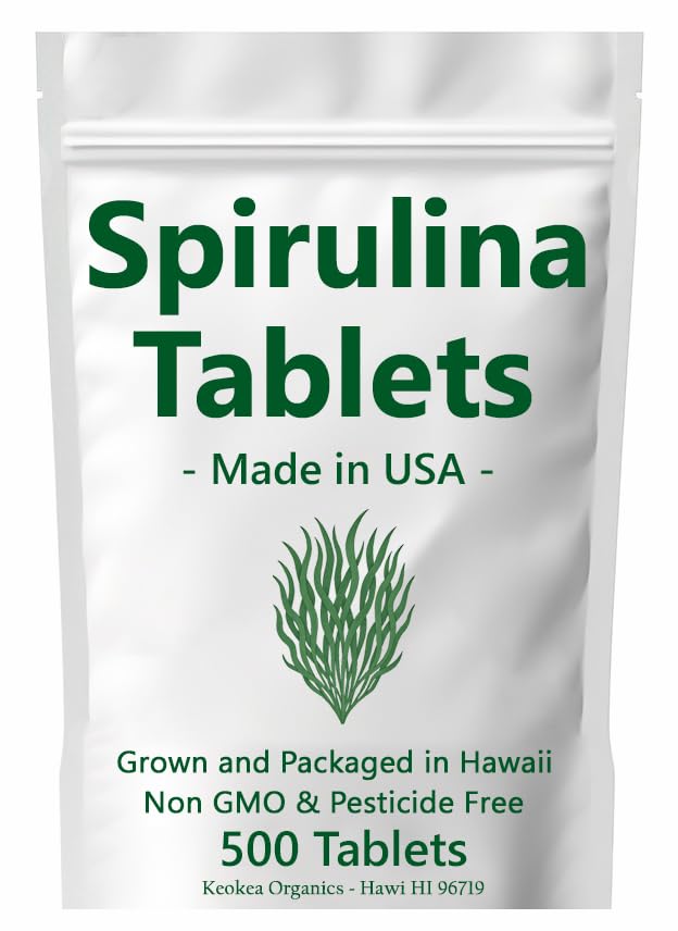 Comprimate Spirulina - fabricate în Statele Unite ale Americii - 500 comprimate - cultivate în Hawaii - Fără OMG-uri și pesticide