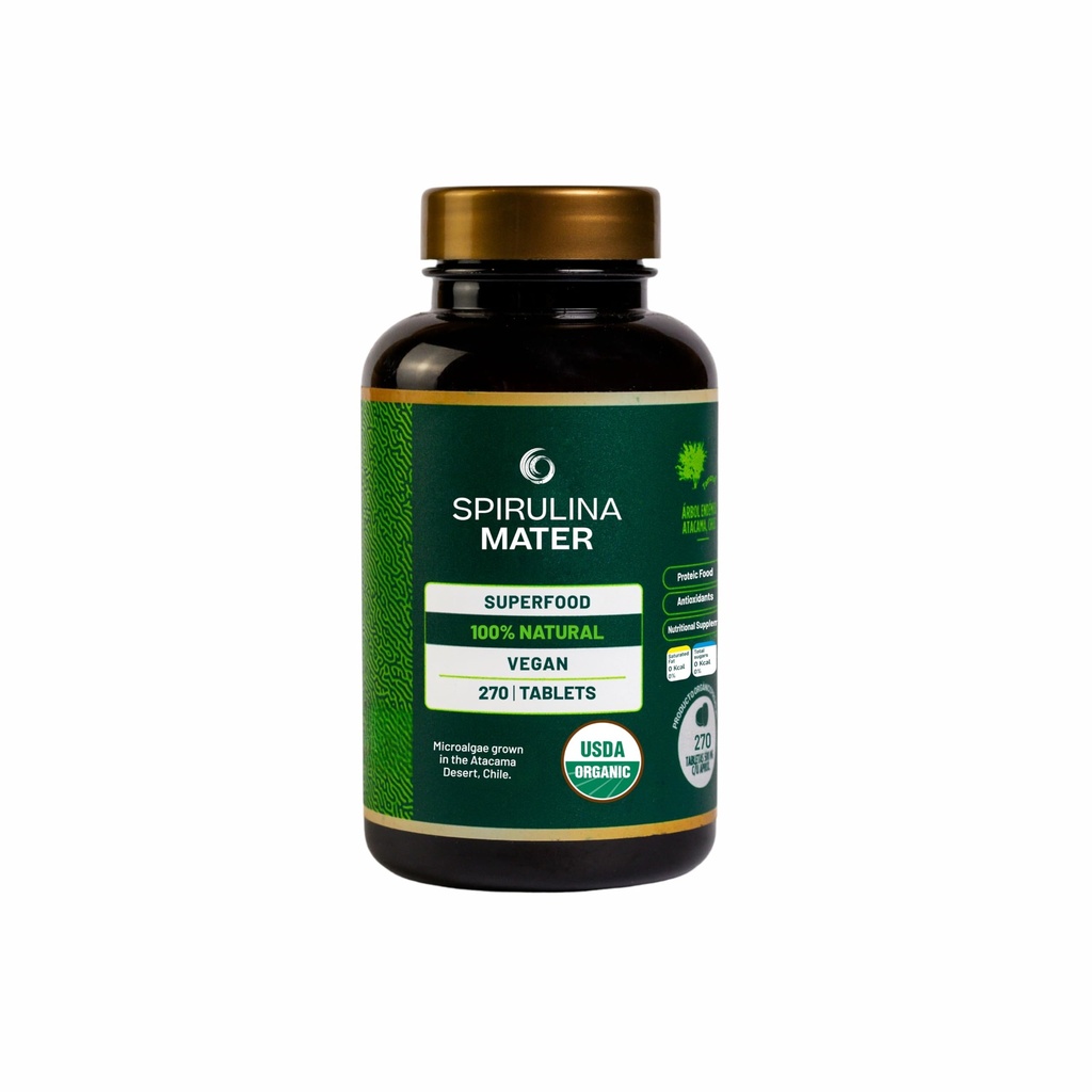Spirulina Tablets USDA Organic, Deșert Atacama crescut, Pe bază de plante Superfood Supliment, Nutrient Dense Algae pentru wellness și energie de zi cu zi, 270 comprimate