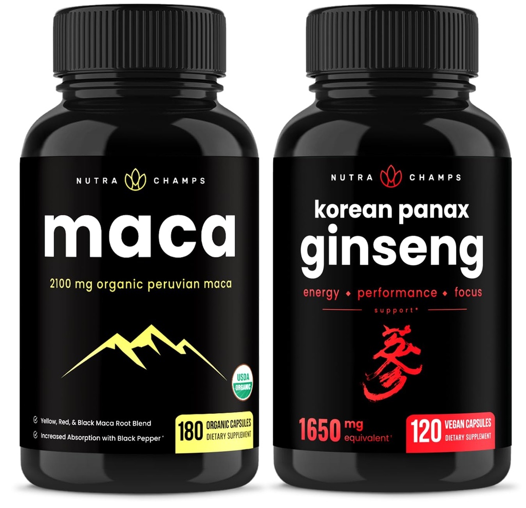 NutraChamps capsule rădăcină Maca și capsule coreene ginseng 2 ambalaj Bundle