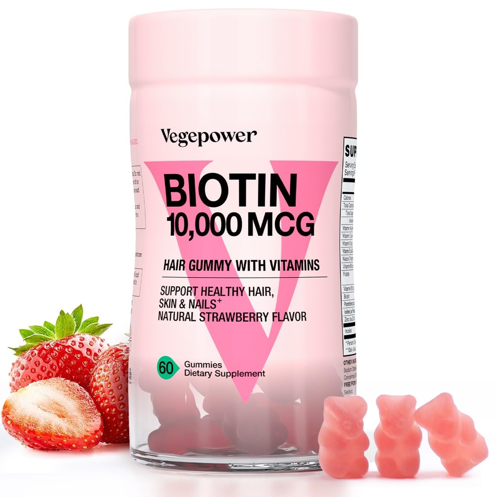 Gume Biotin pentru cresterea parului 10000mcg - Vitamine Vegan Biotin susține păr sănătos, piele și unghii, guma de păr pentru femei și bărbați - non-GMO, supliment masticabil