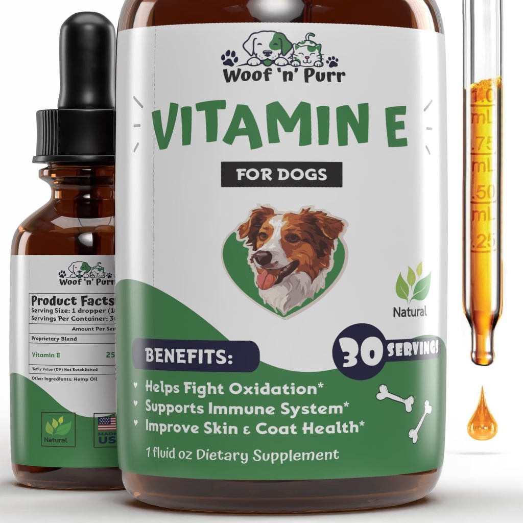 Vitamina E pentru câini - Vitamina E - Vitamina E pentru câini - Vitamine E - Vitamina E - Vitamina E Suplimentul pentru câini - Vitamina E Câine ulei - Vitamine câine - Suport imun câine - 1 fl oz