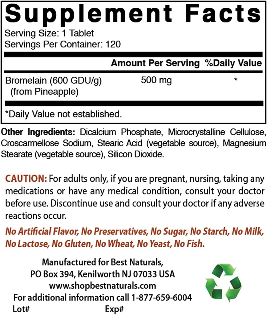 Best Naturals Bromelain 500 mg & Magneziu Glicinate 425 mg