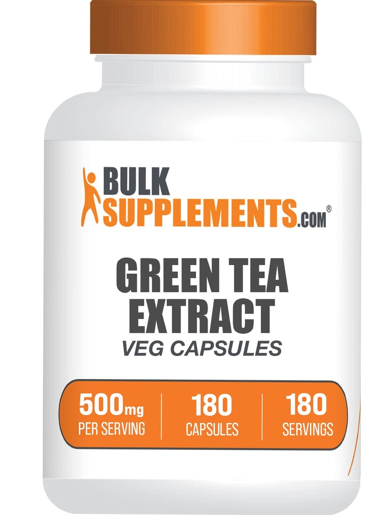 BulkSupplements.com Capsule extract de ceai verde - Supliment de ceai verde, extract de ceai verde 500mg, Pastile de ceai verde - Vegan & Gluten gratuit, 1 capsulă per Serving, 180 Veg capsule (Pachet de 1)