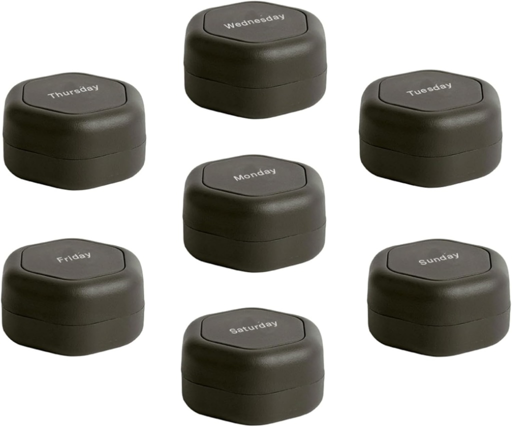 Cadence Travel Containere - Set de caz pastile - Capsule magnetice de călătorie,Daily Medicina Organizator pentru pastile, Suplimente, & Vitamine - 7 Flex Smalls (0,56oz) pentru Weekly Pill Organizator - Charcoal