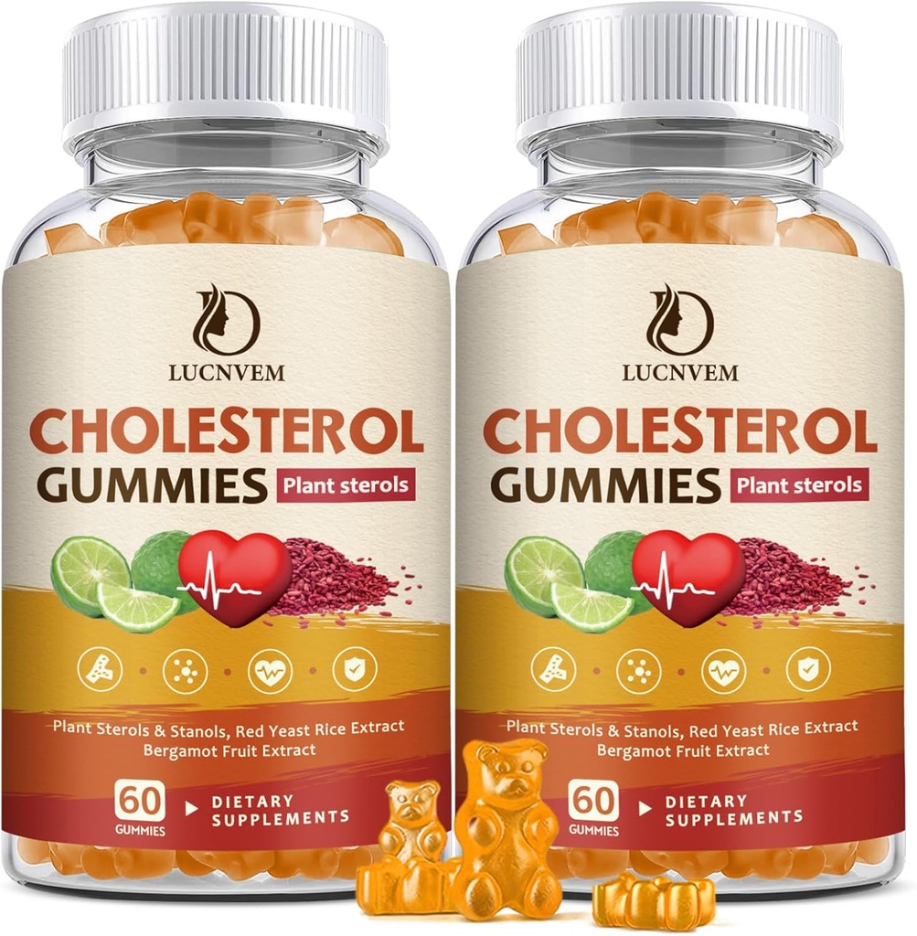 (2 ambalaj) Suplimente de colesterol Gume pentru Cholesterol Sanatos, plante Sterols & Stanols, Red Yeast Rice, Citrus Bergamot Complex pentru Colesterol, Mentine nivele de colesterol sanatos - 60 zile de aprovizionare