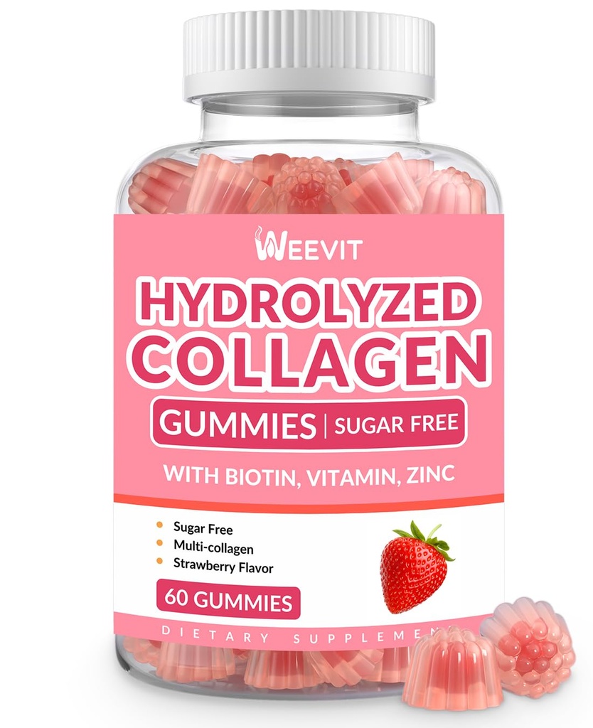Gume de colagen pentru femei, Colagen peptide hidrolizate Gume cu biotină, Colagen Suplimente Gummy cu vitamina B12, C, D, Zinc pentru unghie de piele păr