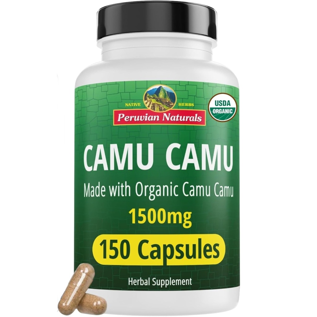 Naturale Peruviane Vitamina organica C din Camu Camu Capsulele 1500 mg - 150 pastile Vegan, Vitamina naturala C din intreaga alimente Camu Berry Organic, Non-GMO