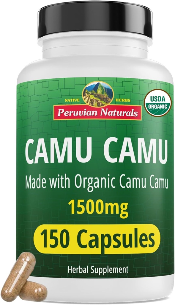 Naturale Peruviane Vitamina organica C din Camu Camu Capsulele 1500 mg - 150 pastile Vegan, Vitamina naturala C din intreaga alimente Camu Berry Organic, Non-GMO