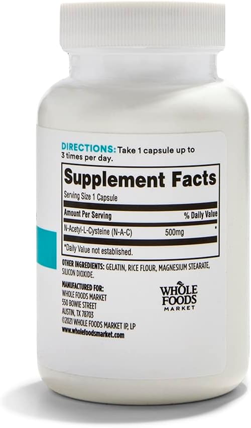 365 by Whole Foods Market, N-Acetyl L-Cysteine 500 MG, 100 Count (Pack of 2)