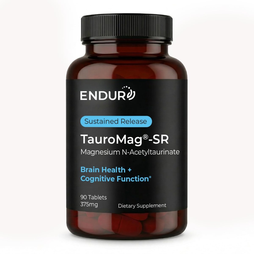Endur TAUROMAG-SR Magneziu N-Acetiltaurinat, supliment de sănătate a creierului, ajută la promovarea funcției de memorie, gluten gratuit, 375 mg (90 comprimate)