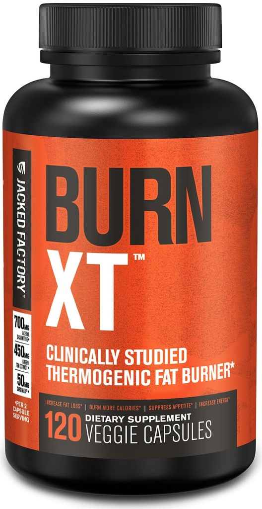 Fabrica Jacked Burn-XT Studiat clinic Burner grăsime și supliment pierdere în greutate - Apetit Supressant & Booster energie - cu Acetil L-Carnitina, extract de ceai verde și mai mult - 120 pastile dieta naturala