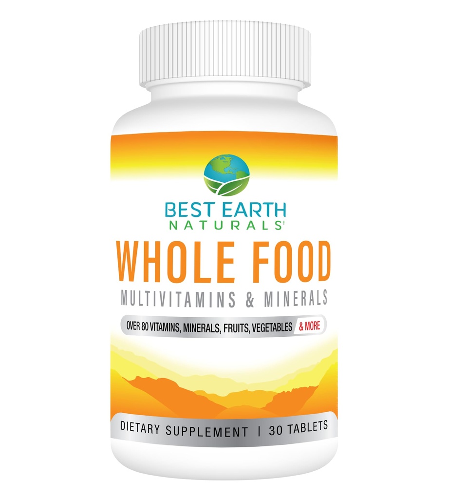 Cel mai bun pământ Naturals Întreaga alimente Multivitamine & Minerale Vegan Formula cu fructe, legume, Amestec probiotic și mai mult, 30 Conte