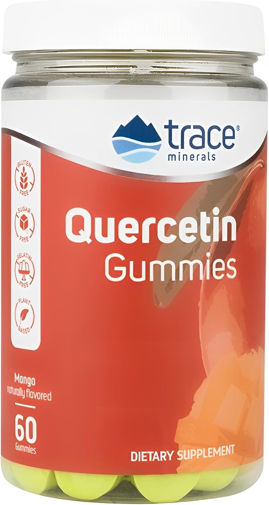 Trace Minerale Quercetin - Supliment antioxidant Sustine sanatatea imuna si celulara - Suplimentul esential nutrienti sustine absorbtia minerala si sanatatea cardiovasculara - Mango, 60 Gume