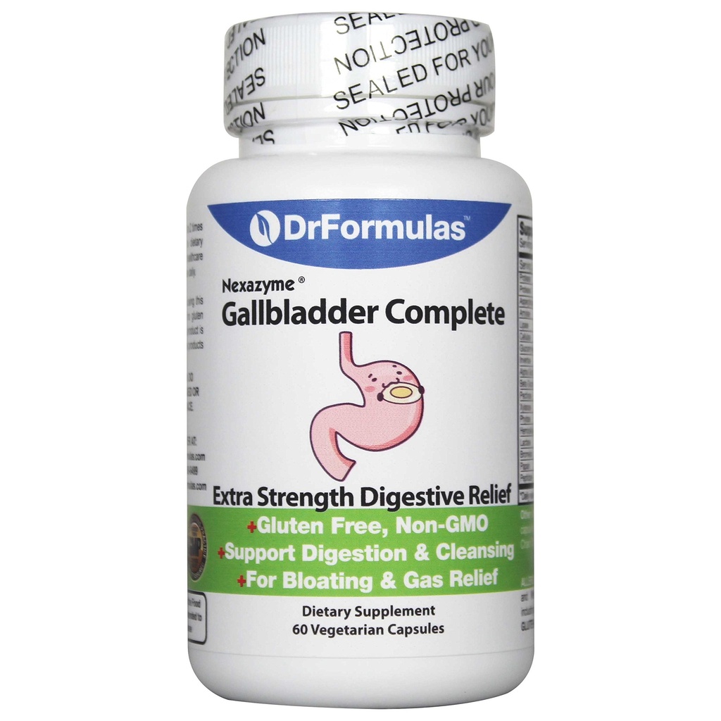 DrFormulas 18 Enzime digestive pentru susţinerea vezicii biliare şi a enzimelor pancreatice cu Amylase, Protează, Lipază, Lactază, Celulază, Bromelain 60 Capsule