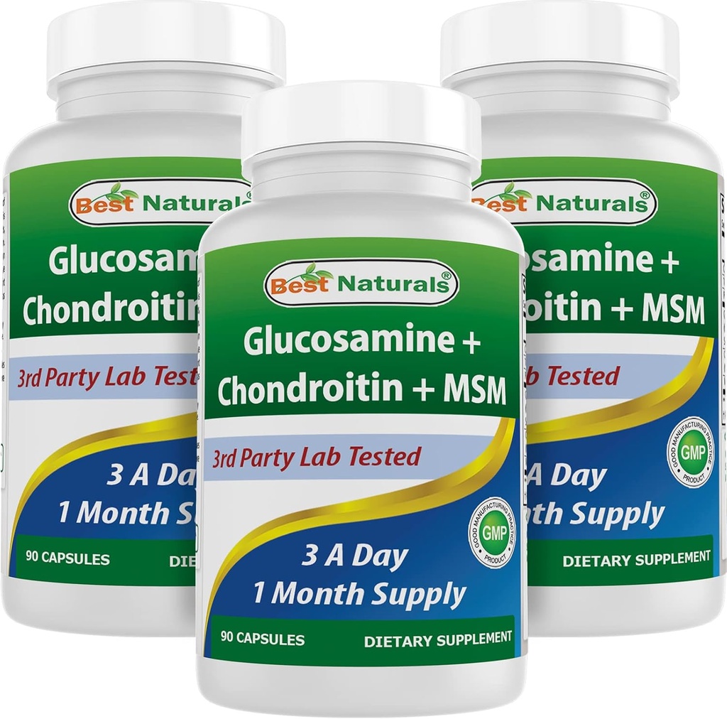 Cele mai bune naturale, Glucosamine Chondroitin MSM Suplimente, 2600 mg per Serving, 90 capsule (90 Count (Pachet de 3))