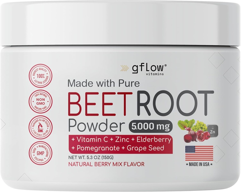 Pudră de rădăcină de sfeclă - Boost de oxid azotic și sănătate cardiacă - supliment super-alimentar non-GMO - Aroma naturală de amestec de Berry, 30 Servings