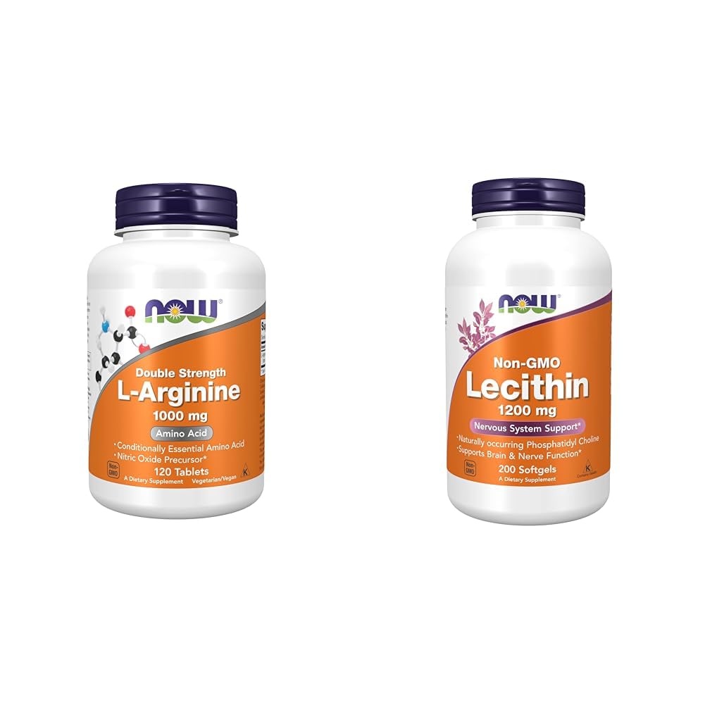 ACUM Suplimente, L-Arginină 1000 mg, oxid nitric Precursor*, Aminoacid, 120 comprimate & Suplimente, Lecitină 1200 mg cu ocluzie naturală fosfotidil colină, 200 Softgels