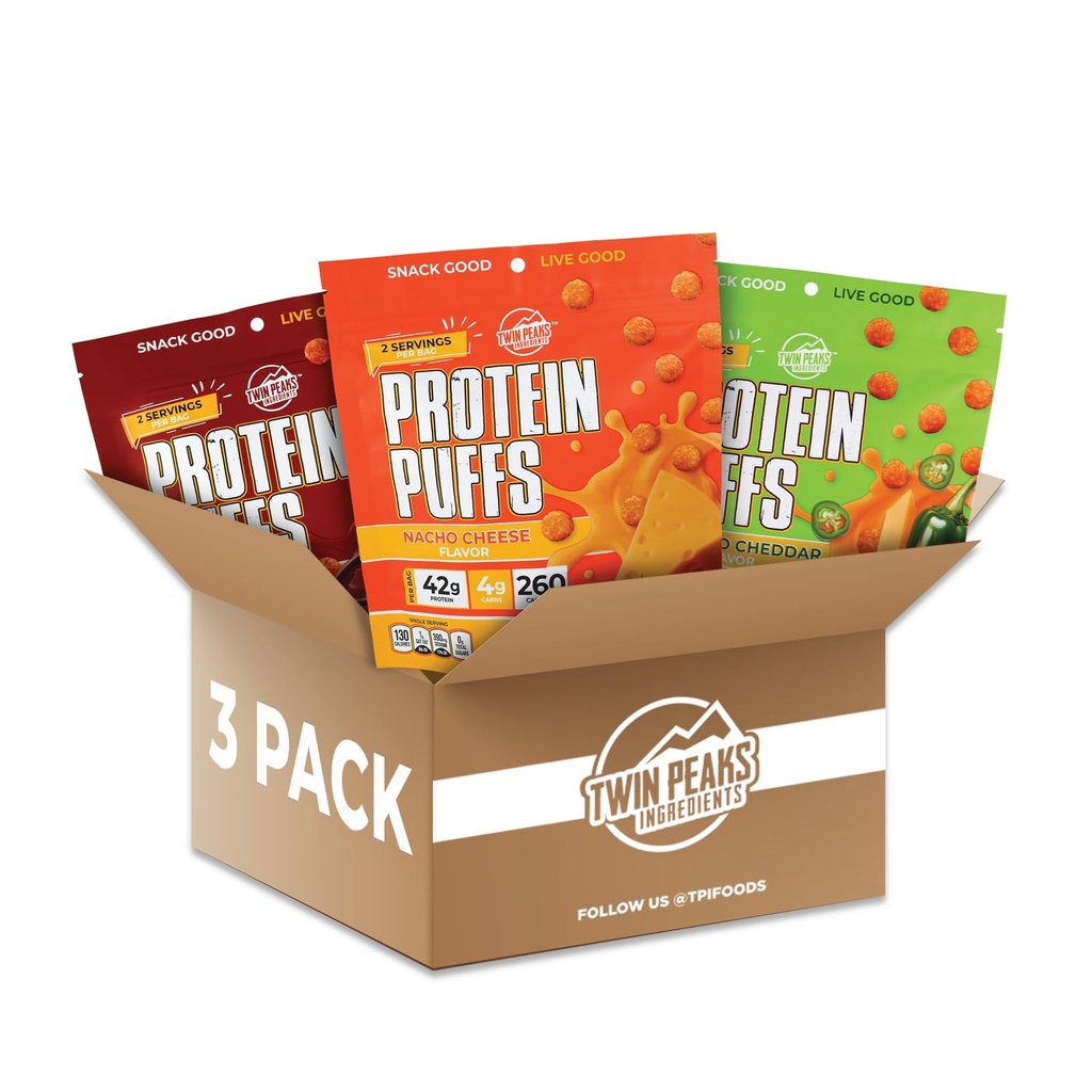 Twin Peaks Ingrediente Carb scăzut, Keto Puffs proteine prietenos, (Pachet de Varietate, 2.1 Ounce), 2 Serviri, 3 Pack (60g, 42g Proteina, 4g carbohidrati)