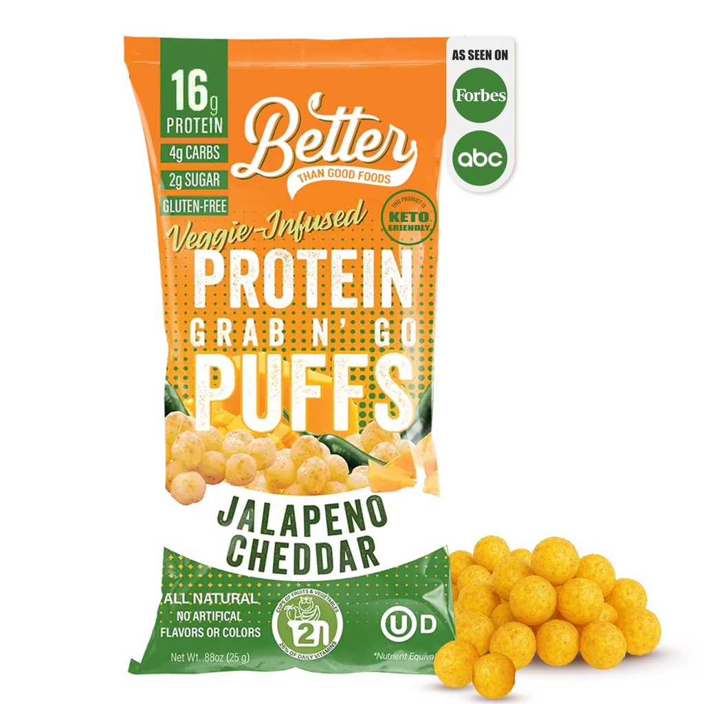 Mai bine decât bun Savory Keto Jalapeno Cheddar Puffs proteine 