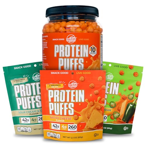 Twin Peaks Carb scăzut, Keto Puffs proteine prietenos, 3 pungi de aroma asortate Puffs + 1 Jug Nacho brânză aroma Puffs