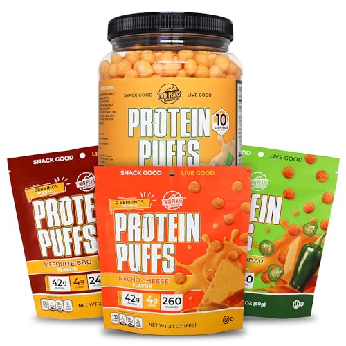 Twin Peaks Low Carb, Keto Friendly Proteine Puffs, Usturoi Parmesan (300g, 21g Proteine, 2g carbohidrati) + Twin Peaks Ingrediente Carb scăzut, Keto Puffs proteine prietenoase, (Pachet de Variety, 2.1 Ounce), 2 Serviri,