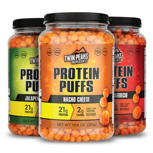 Twin Peaks Low Carb, Keto Friendly Proteine Puffs, (Mesquite Gratar + Nacho Brânză + Jalapeno Cheddar)