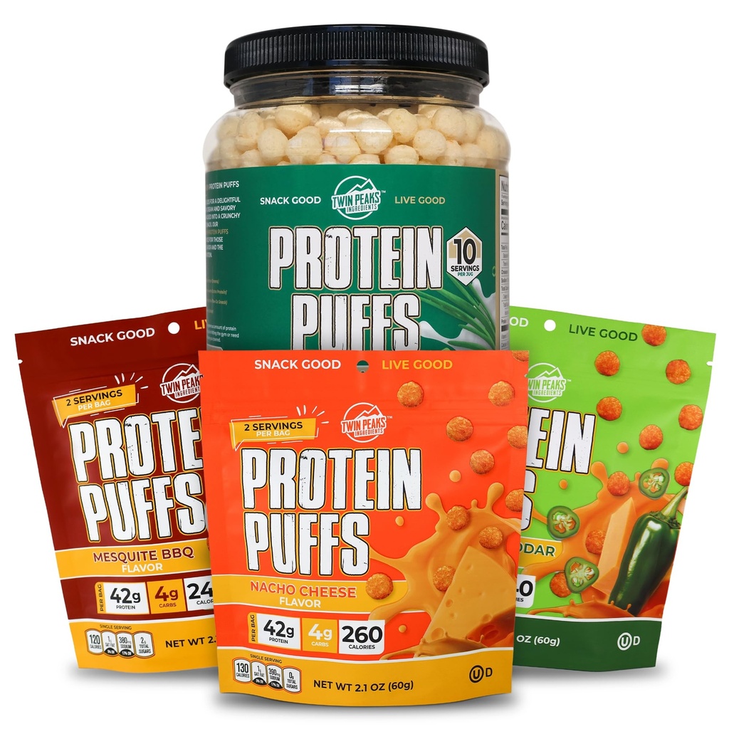Twin Peaks Low Carb, Keto Puffs proteine prietenoase, Crema de acri si ceapa + Twin Peaks Ingrediente Carb scăzut, Keto Puffs proteine prietenoase