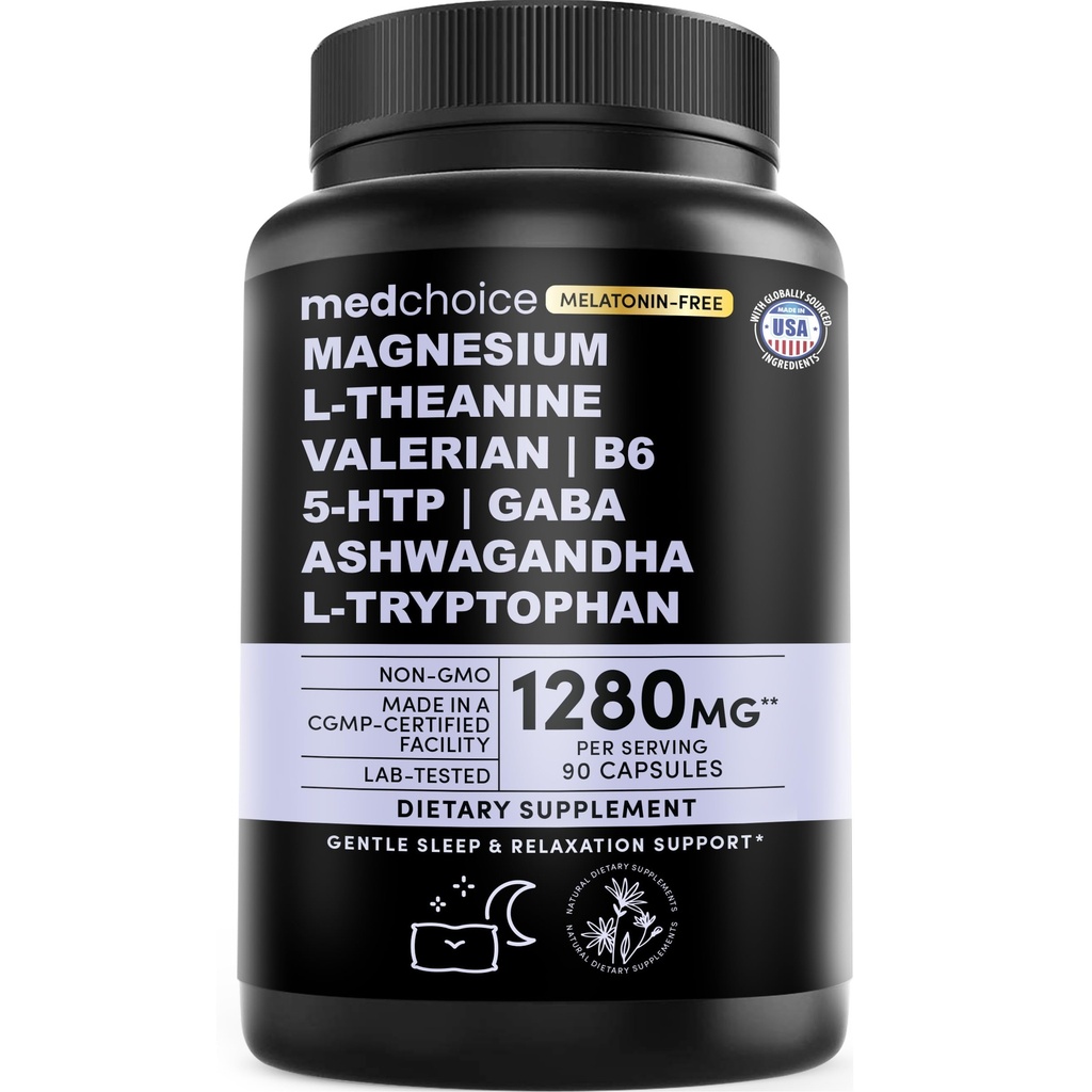 12-in-1 Capsule de susţinere a somnului - Melatonină-Free şi non-Habit Formarea Suplimentului de somn cu un amestec echilibrat de magneziu, Ashwagandha, L-Tryptofan, Root Valerian, GABA şi 5-HTP (90 capsule)